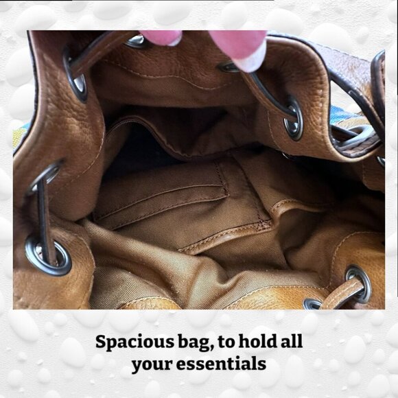 π Fossil MADDOX Drawstring Bucket Shoulder Bag Leather Trim - Fabulous Bag! - Picture 3 of 10